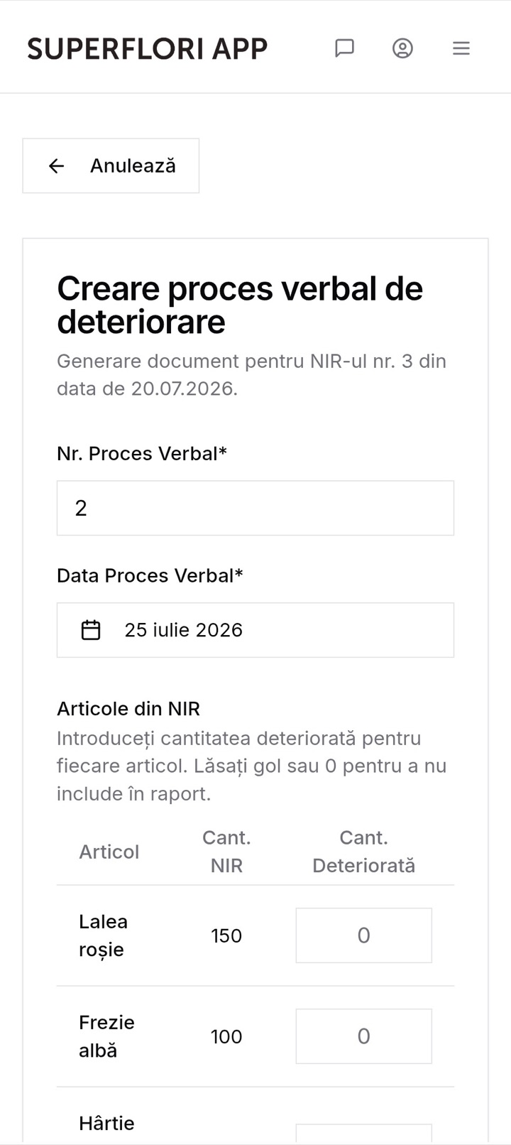 Creare proces verbal de deteriorare pe telefon